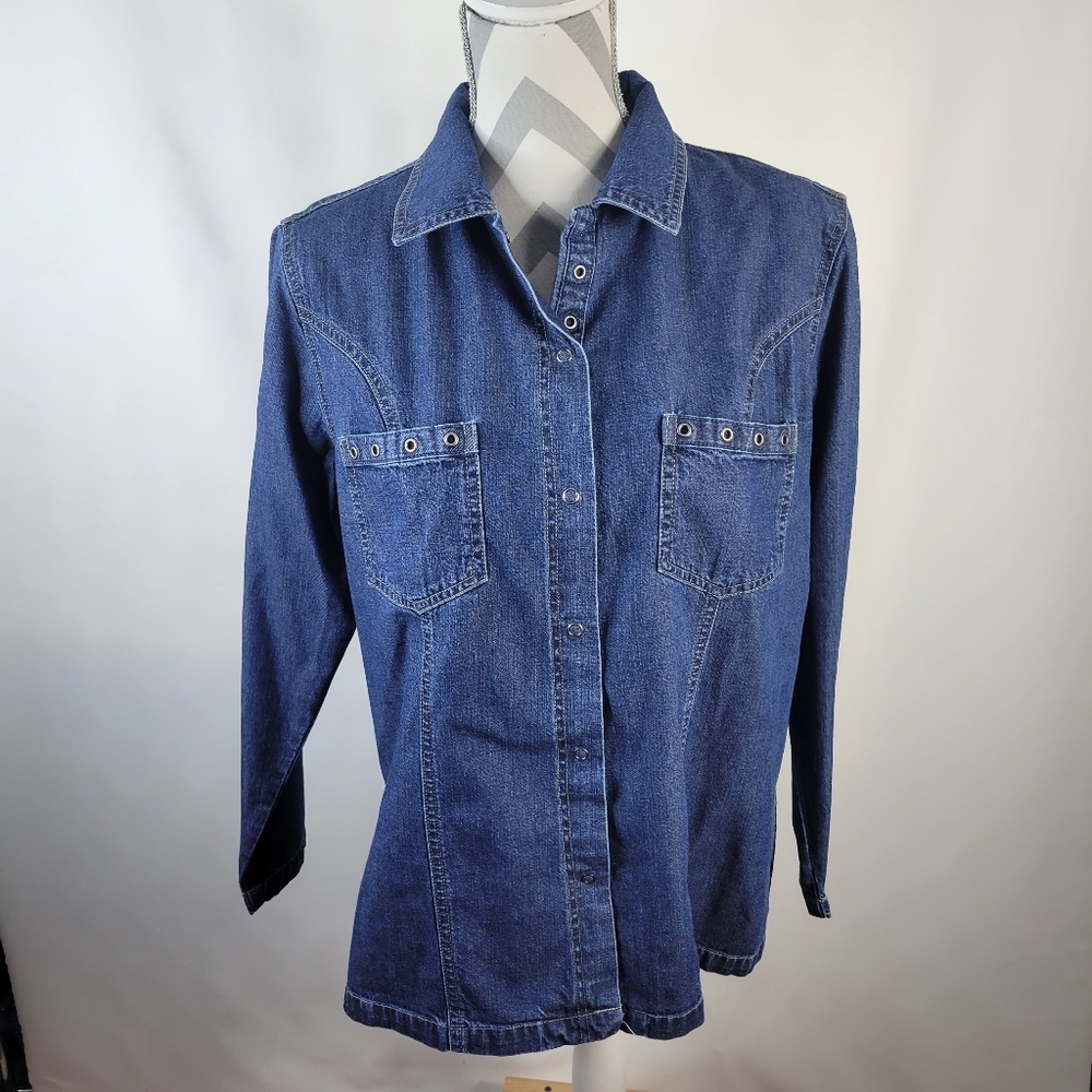 Womans Blast Studio Snap front Denim Shirt Gromet Details Size Small